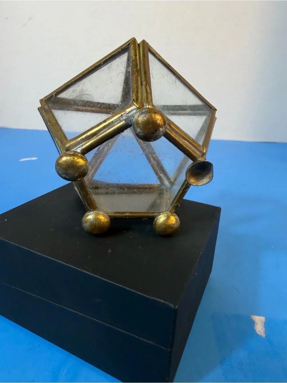 Vintage MCM Glass & Brass Display Terrarium, Jewelry, Trinket